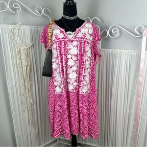 Angel Heart Boutique Hot Pink and White Lined Geometric Patterned Tunic Dress